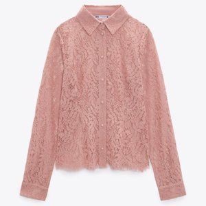 Zara Blush Lace Button-Down Shirt
